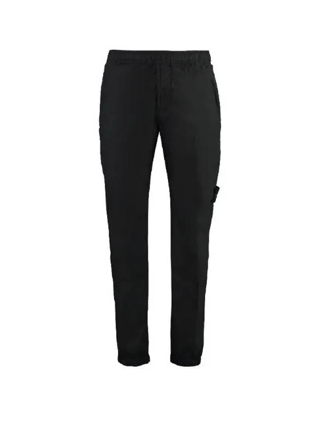 Men's Compass Patch Light Stretch Cotton Canvas Track Pants Black - STONE ISLAND - BALAAN 2