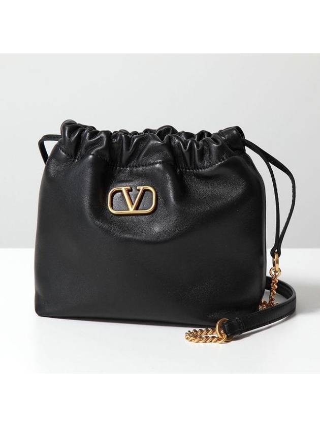 V Logo Signature Leather Bucket Bag Black - VALENTINO - BALAAN 2