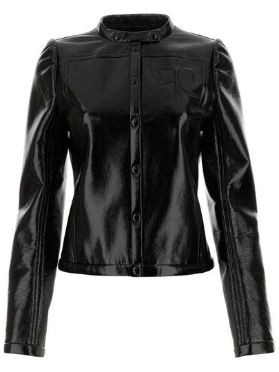 Women's Iconic Vinyl Logo Appliq Biker Jacket Black - COURREGES - BALAAN 2