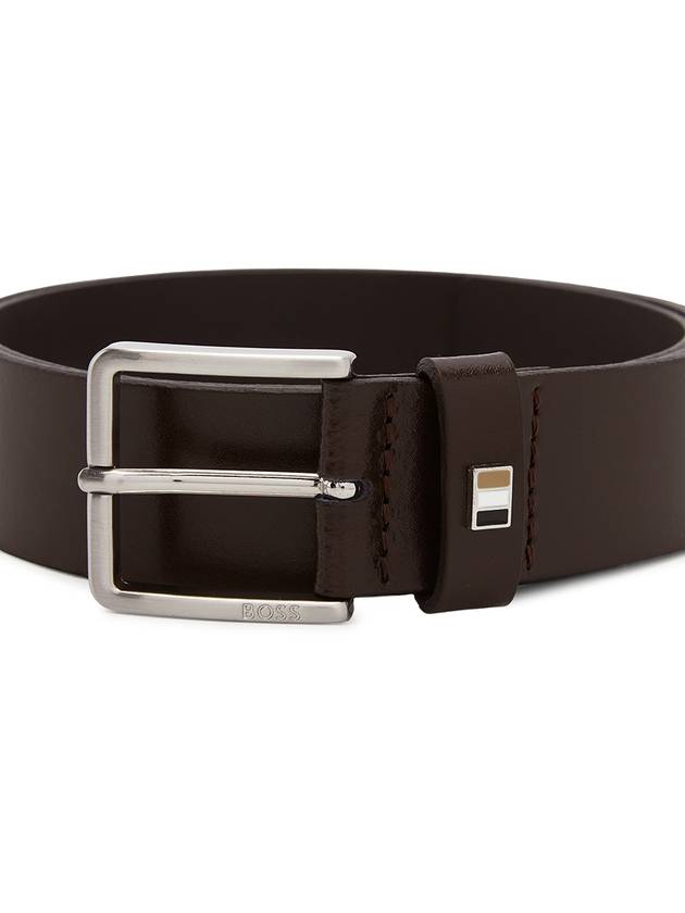 Signature Stripe Silver Buckle Logo Leather Belt Dark Brown - HUGO BOSS - BALAAN 6