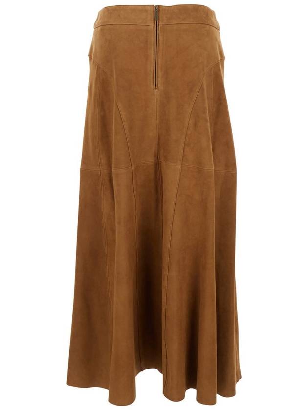 'Irina' Brown Skirt With Inserts Design And Closure On The Back In Suede Woman - ARMA - BALAAN 1