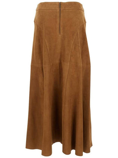 'Irina' Brown Skirt With Inserts Design And Closure On The Back In Suede Woman - ARMA - BALAAN 1