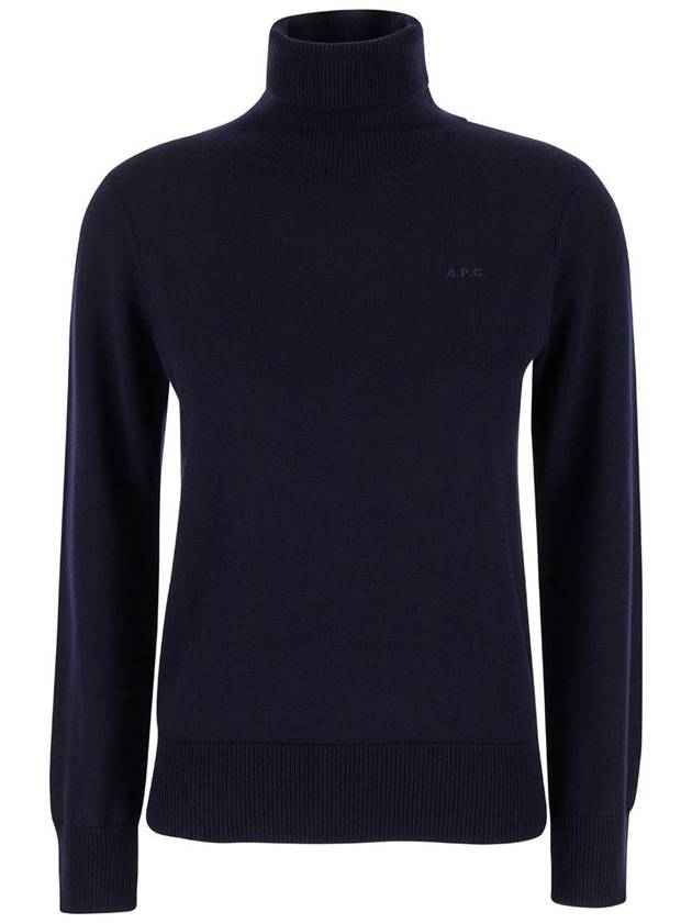 Blue High Neck Sweater With Logo Embroidery In Wool Woman - A.P.C. - BALAAN 1