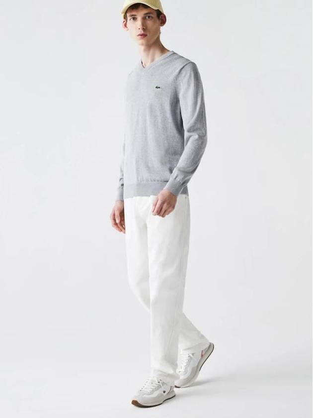 V Neck Cotton Classic Fit Knit Top Grey - LACOSTE - BALAAN 3