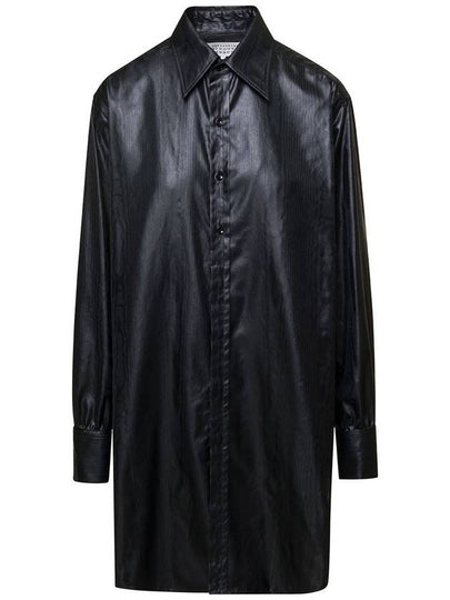 Shiny Coated Textured Long Shirt Black - MAISON MARGIELA - BALAAN 2