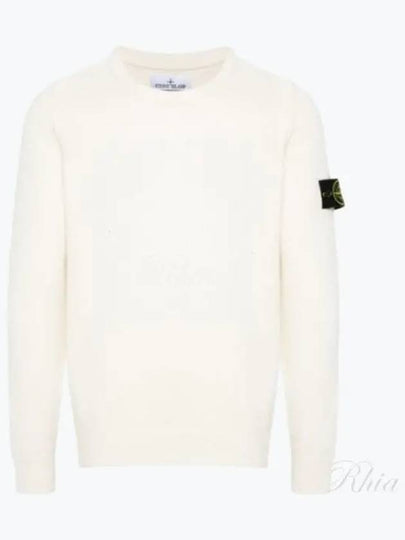 Logo Patch Lambswool Crewneck Knit Top Natural - STONE ISLAND - BALAAN 2