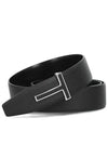 Logo Buckle Leather Belt Black - TOM FORD - BALAAN 2