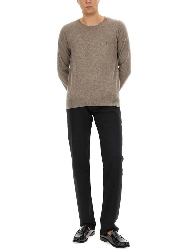 Cassandre crew neck long sleeve knit top beige - SAINT LAURENT - BALAAN 3