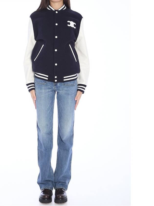 Navy Wool Triomphe Patch Teddy Varsity Jacket 2V29V896C 07MR - CELINE - BALAAN 7