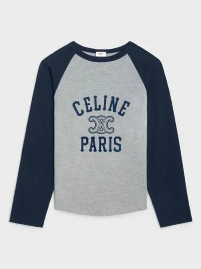 Paris Triomphe Flocking Long Sleeve T-Shirt Navy Grey - CELINE - BALAAN 2