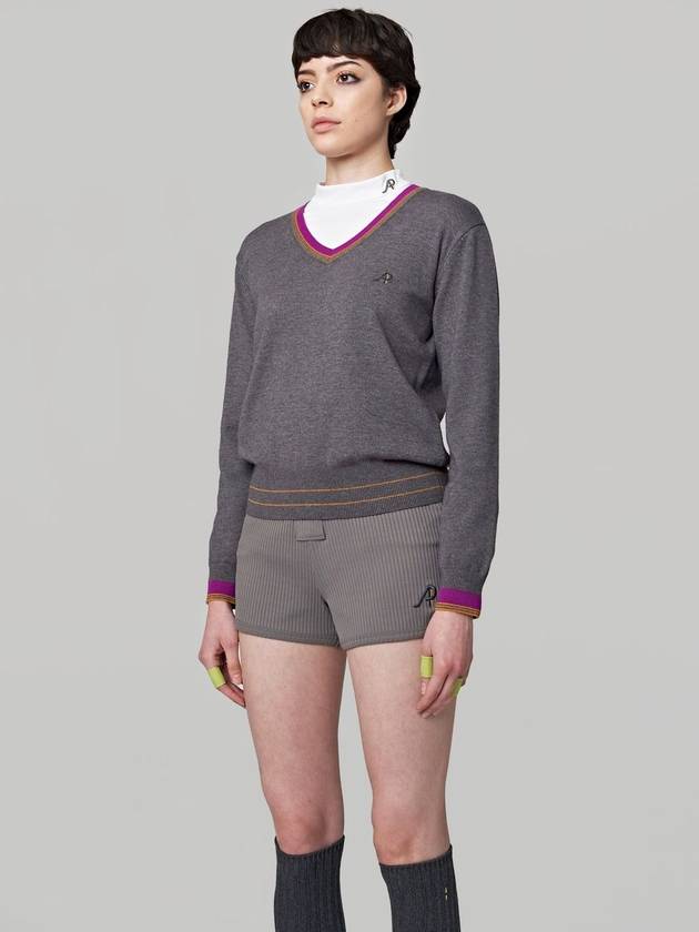 Color Line V-Neck Knit Top Melange Grey - ATHPLATFORM - BALAAN 3