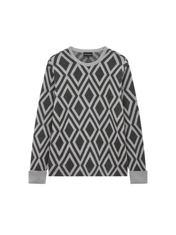 Men s Roll Up Cuff Diamond Sweater Gray - EMPORIO ARMANI - BALAAN 1