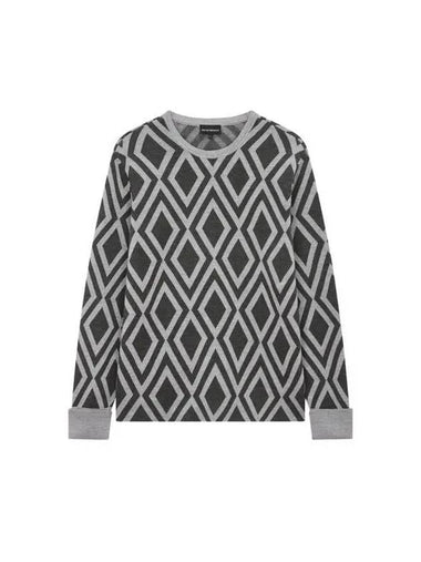 Men s Roll Up Cuff Diamond Sweater Gray - EMPORIO ARMANI - BALAAN 1