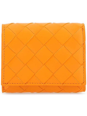 Intrecciato 3-stage bifold zipper halfwallet orange - BOTTEGA VENETA - BALAAN.