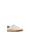 Crack Lace Up Calf Leather Low Top Sneakers White Red - SAINT LAURENT - BALAAN 3