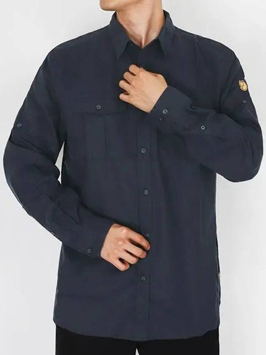 Outdoor Men's Ovik Travel Long Sleeve Linen Shirt 87208555 - FJALL RAVEN - BALAAN 1