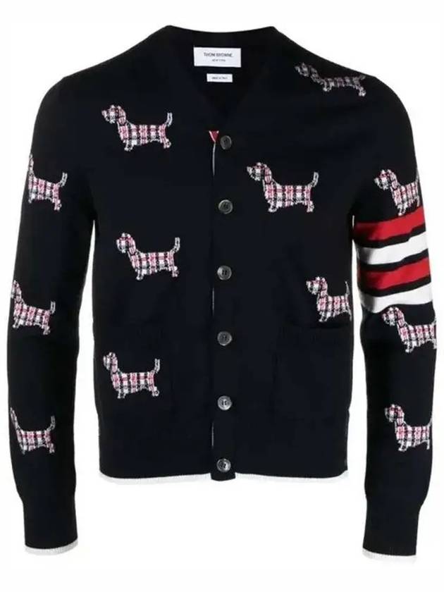 Hector 4 Bar V Neck Wool Cardigan Navy - THOM BROWNE - BALAAN 2