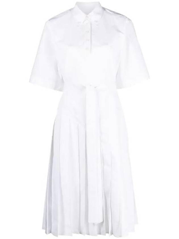 Belted Poplin Cotton Midi Dress White - THOM BROWNE - BALAAN 1