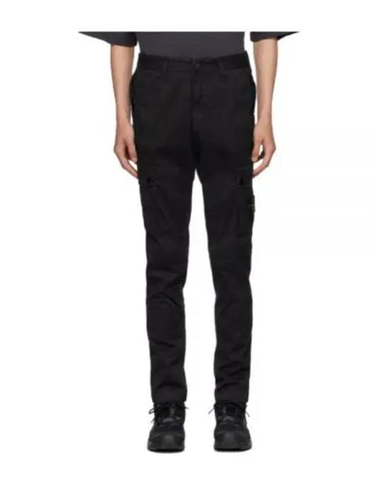 Garment Dyed Old Effect Stretch Broken Twill Cotton Cargo Pants Black - STONE ISLAND - BALAAN 2