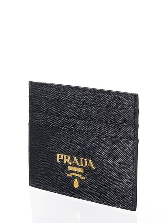 Men's Gold Logo Saffiano Card Wallet Black 1MC025 - PRADA - BALAAN 2