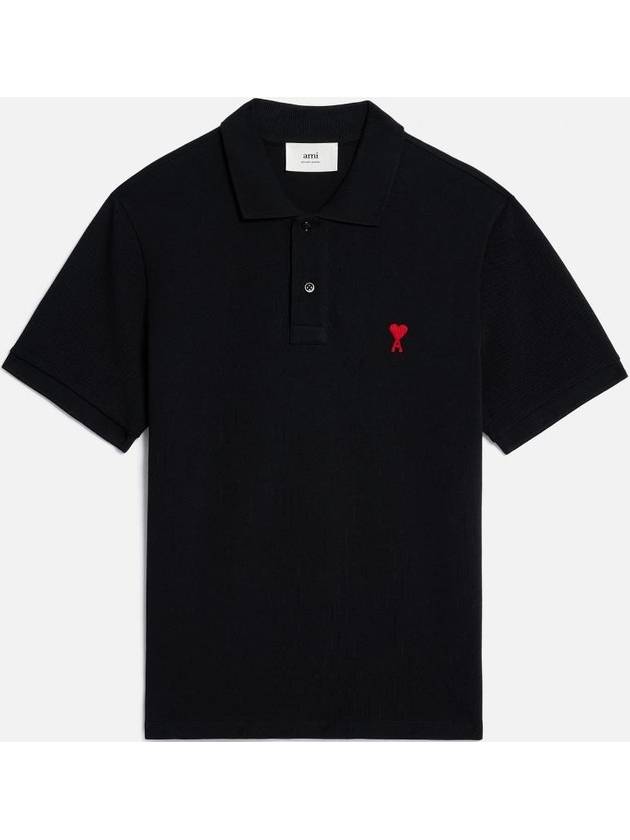 Heart Logo Polo Shirt Black - AMI - BALAAN 2