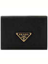 Women's Triangle Logo Saffiano Compact Half Wallet Black - PRADA - BALAAN 2