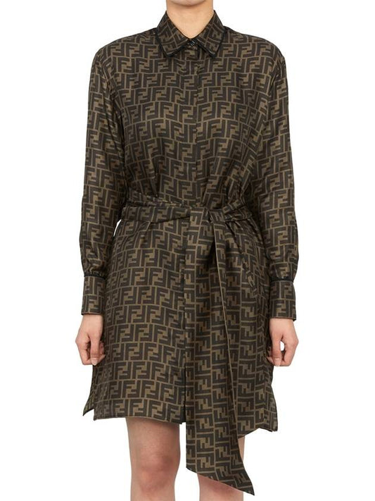 Twill Short Dress Brown - FENDI - BALAAN 2