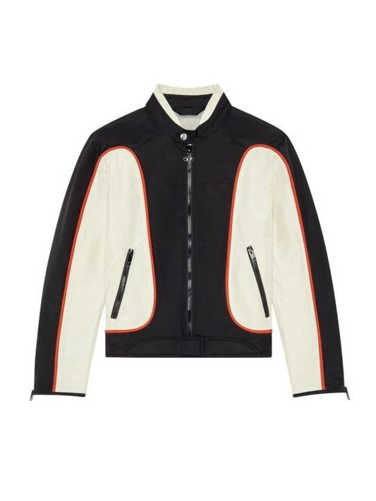 J-Blink Biker Jacket In Colour-Block Nylon Black White - DIESEL - BALAAN 1