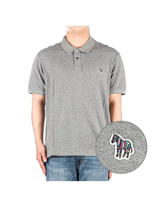 Regular Fit Zebra Logo Short Sleeve Polo Shirt Grey - PAUL SMITH - BALAAN 1