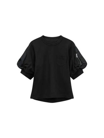 Women s Twill Mix Volume T Shirt Black - SACAI - BALAAN 1