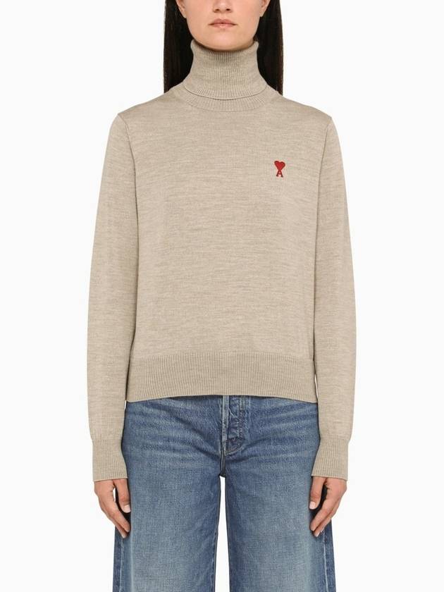 Small Heart Logo Turtleneck Beige - AMI - BALAAN 4