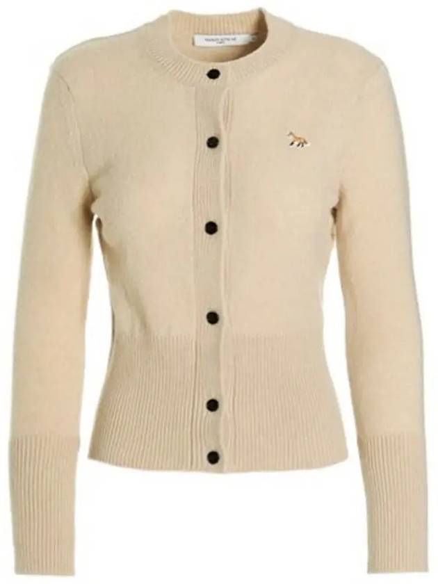 Baby Fox Patch Round Neck Fitted Cardigan Beige - MAISON KITSUNE - BALAAN 3