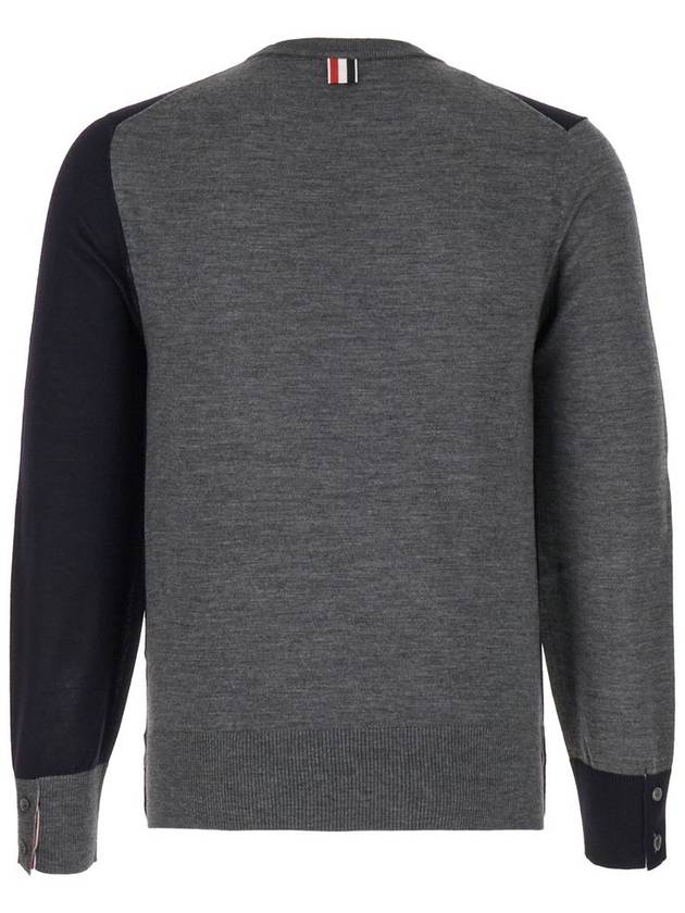 Tonal Crew Neck Virgin Wool Knit Top Grey Navy - THOM BROWNE - BALAAN 3