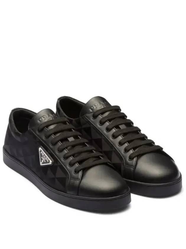 Triangle Logo Leather Re-Nylon Low Top Sneakers Black - PRADA - BALAAN 3