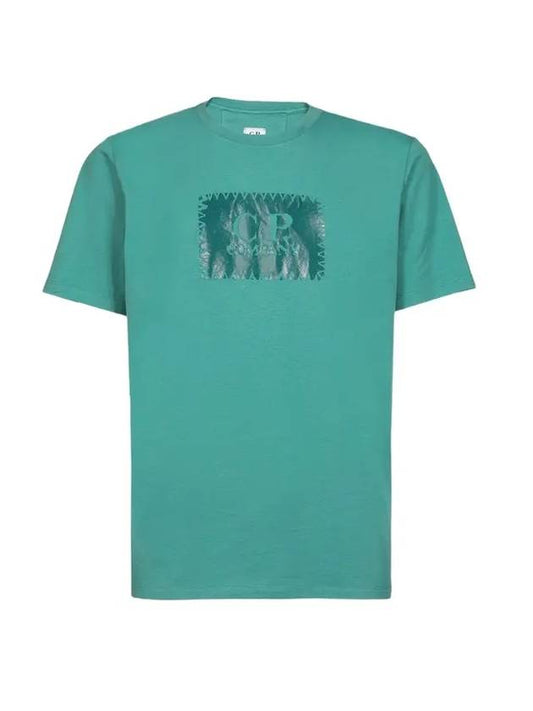 Stitch Logo Cotton Short Sleeve T-Shirt Green - CP COMPANY - BALAAN 1