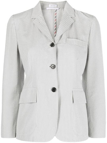 Striped Seersucker Single Breasted Blazer FBC900UF0600 - THOM BROWNE - BALAAN 1