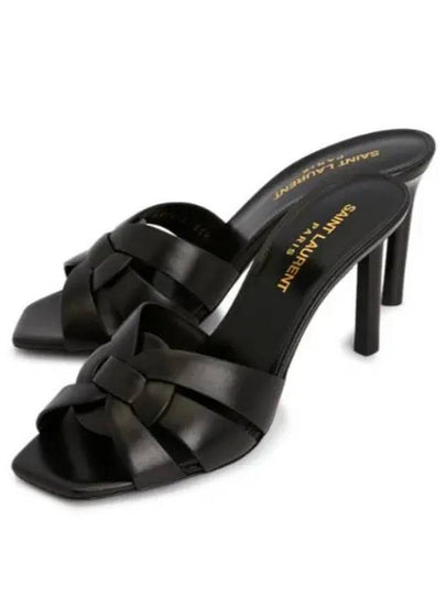 Tribute Leather Sandal Heels Black - SAINT LAURENT - BALAAN 2