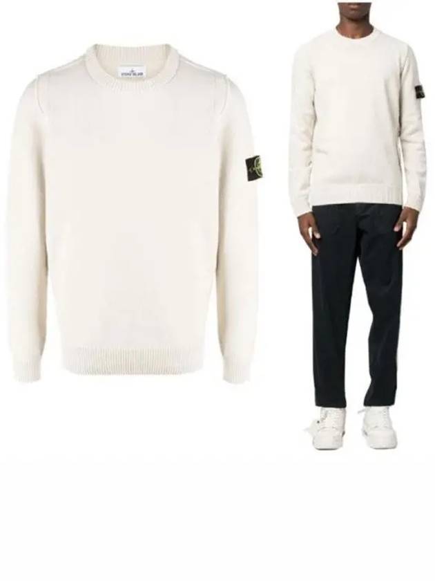 Logo Patch Crew Neck Wool Knit Top Off-White - STONE ISLAND - BALAAN 2