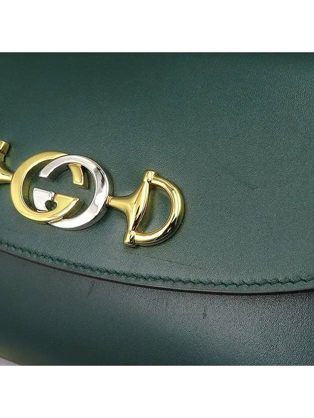 572375 Dark Green Leather Gold Silver Metal Horsebit Zumi Interlocking Small Chain Shoulder Bag - GUCCI - BALAAN 5