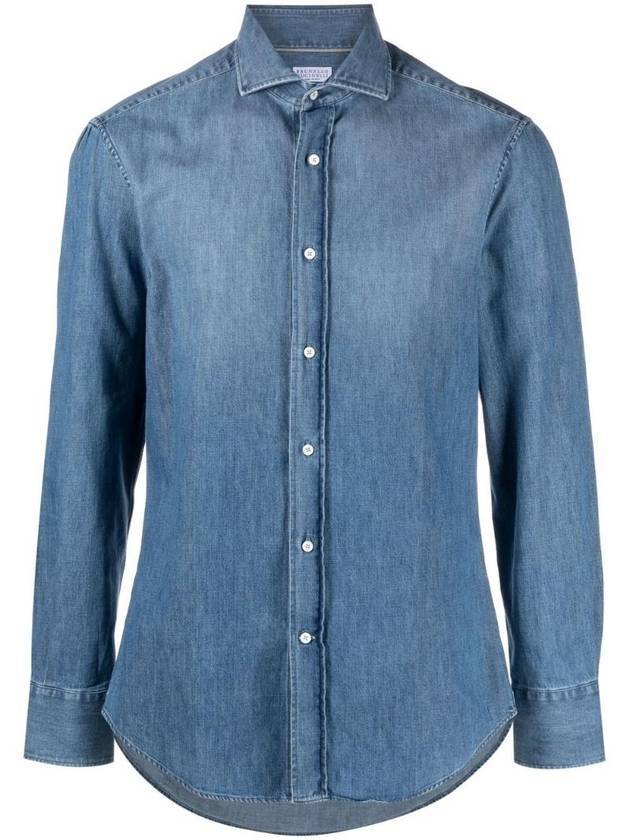Denim Cotton Long Sleeve Shirt Blue - BRUNELLO CUCINELLI - BALAAN.