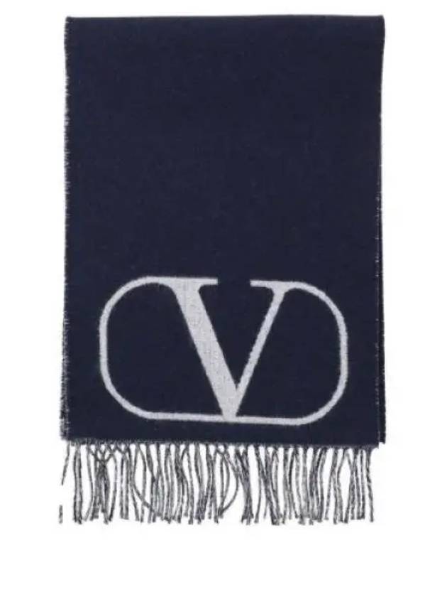 V Logo Wool Cashmere Muffler Navy - VALENTINO - BALAAN 2