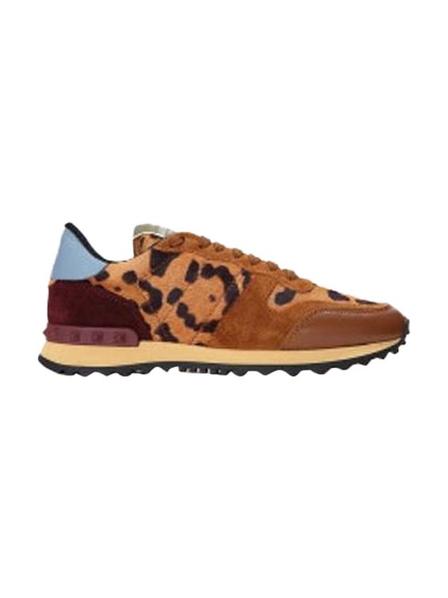 Leopard Rock Stud Low Top Sneakers Brown - VALENTINO - BALAAN.