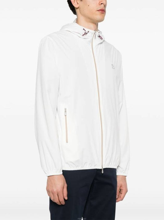 Embroidered Logo Zip-up Hoodie White - BRUNELLO CUCINELLI - BALAAN 2