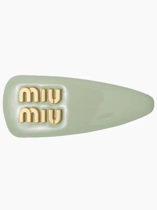 Logo Patent Leather Hair Clip Aqua - MIU MIU - BALAAN 1