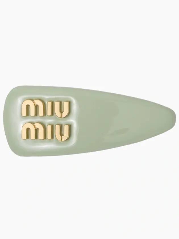 Logo Patent Leather Hair Clip Aqua - MIU MIU - BALAAN 1