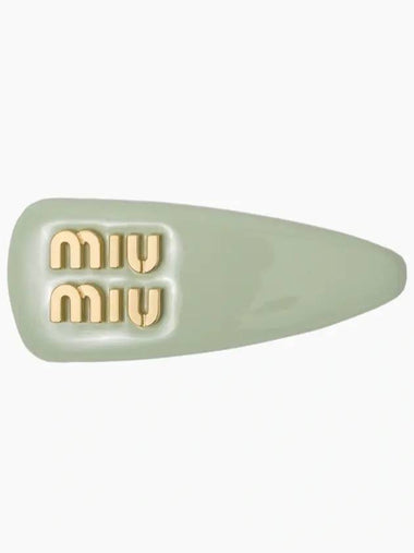 Logo Patent Leather Hair Clip Aqua - MIU MIU - BALAAN 1