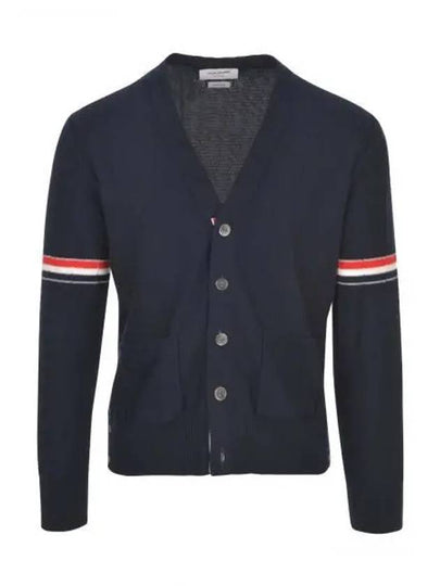 RWB V-neck Striped Virgin Wool Cardigan Navy - THOM BROWNE - BALAAN 2