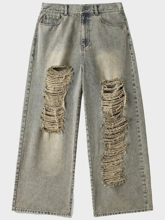 Dirty Washing Destroyed Denim Wide Pants Dusty Grey - NOIRER FOR WOMEN - BALAAN 3