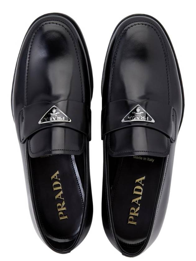 Men's Triangle Logo Leather Loafers Black - PRADA - BALAAN 4