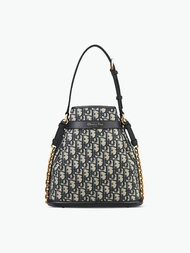Medium C'est Oblique Jacquard Bucket Bag Blue - DIOR - BALAAN 4